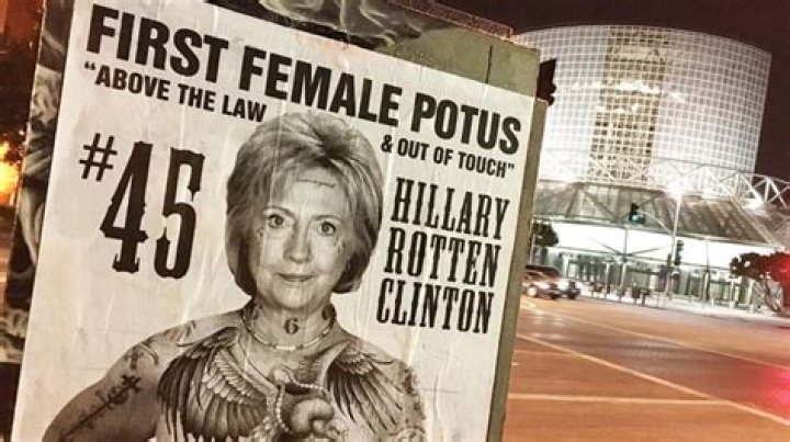 Nearly Naked Hillary Clinton Portrayed as the “Beast” in Hollywood Street Art