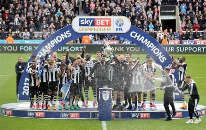 Newcastle United players celebrate after scoring a goal during a Premier League match