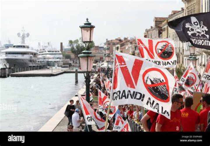No Grandi Navi: Protests took to the water earlier this year against the return of cruise ships. Photo / Getty Images