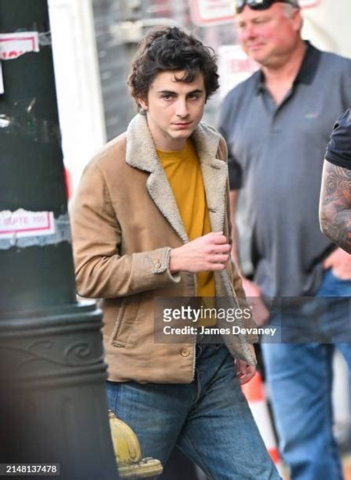 paterson, nj april 09 timothee chalamet is seen on location for the bob dylan biopic a complete unknown on april 09, 2024 in paterson, nj photo by gothamgc images