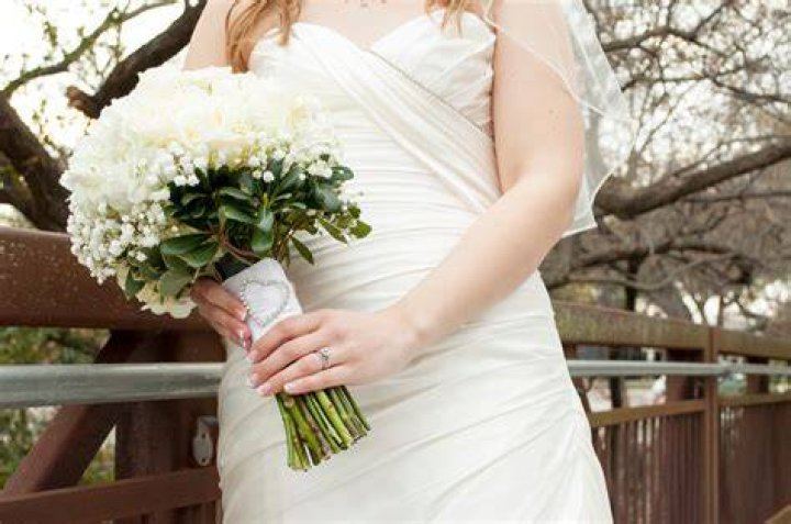 Photograph, Bouquet, Bride, Flower, Dress, Plant, Hand, Ceremony, Photography, Peach, 