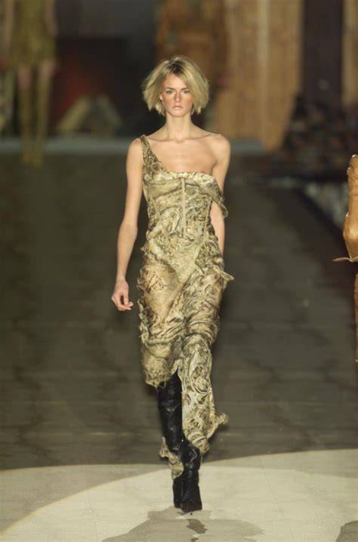 Printed Silk Corseted Trained Evening Dress