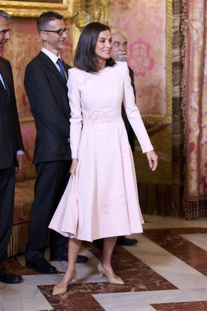 Queen Letizia Is a Vision in a Flared Baby-Pink Tea Dress