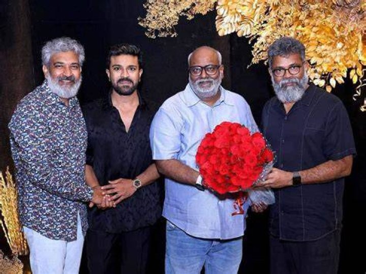 Ram Charan Birthday Bash: Chiranjeevi felicitates SS Rajamouli, MM Keeravani on RRR's win at Oscars
