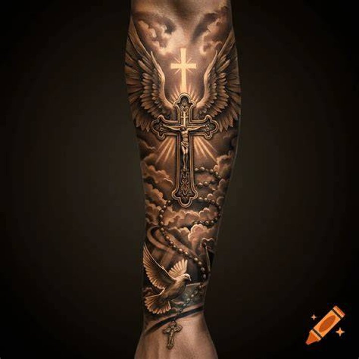 Religious tattoo forearm
