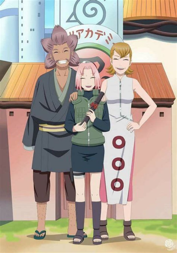 Sakura Haruno hugs her parents in Naruto