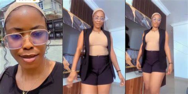 Short lady shows off her boyfriend. Short lady shows off her boyfriend.