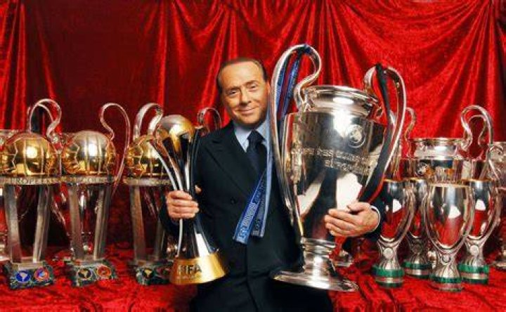 Silvio Berlusconi's portrait looms over the Mediaset HQ at Cologno Monzese outside Milan