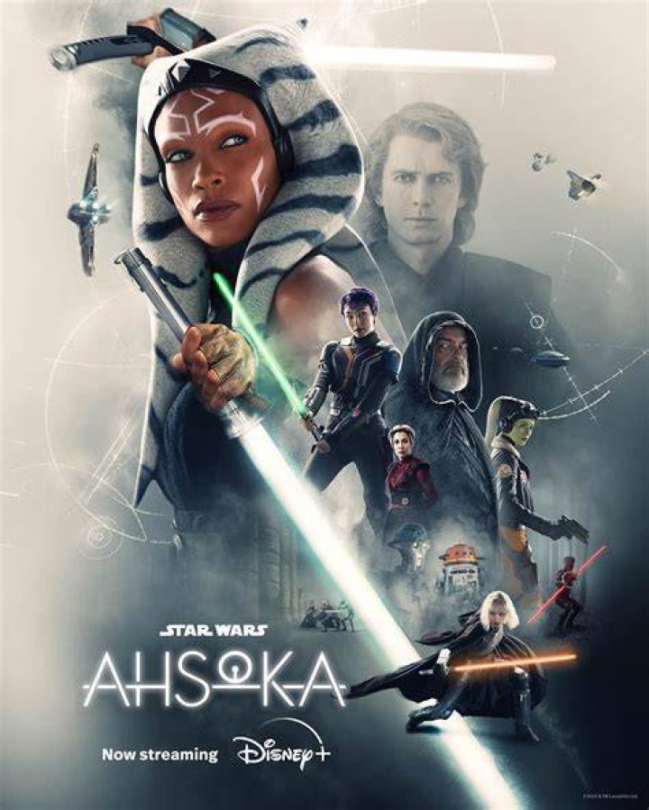 Split image of the Ahsoka logo and Ahsoka & Sabine
