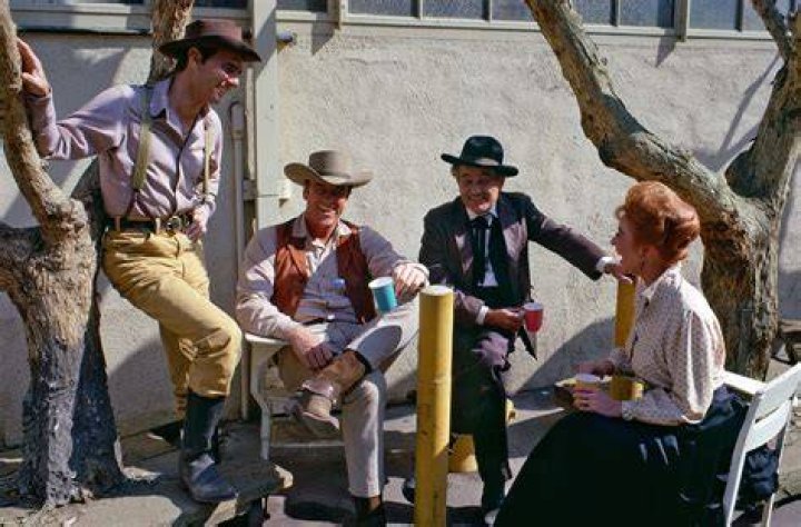 Split image: Scenes from Gunsmoke, Deadwood, and Brisco County, Jr.