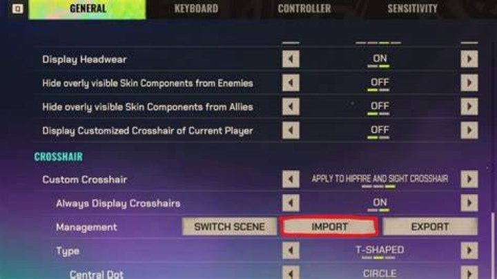 Steps to import crosshair codes in Valorant.