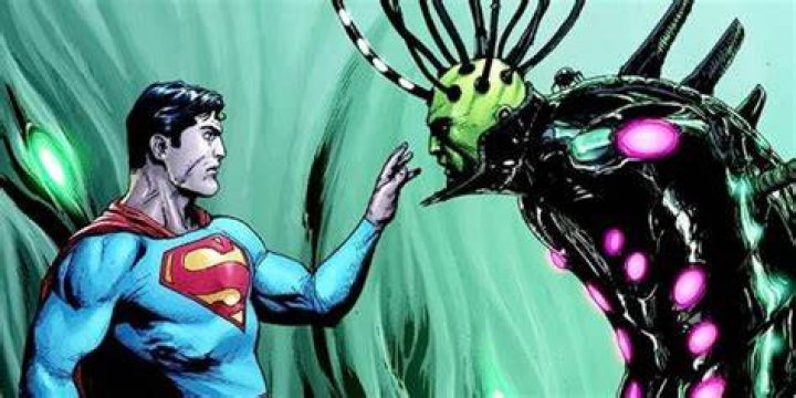 Superman facing off with Brainiac.