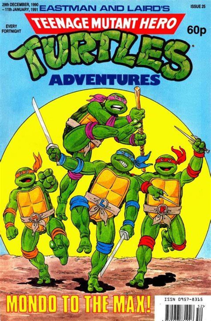 Teenage Mutant Hero Turtles sitting and eating pizza in 1987 show