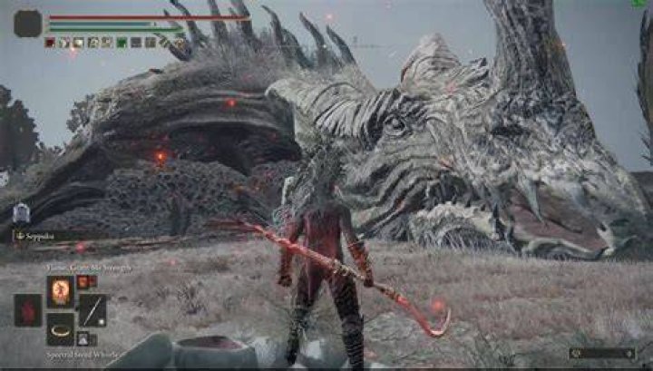 The Big White Dragon Greyoll in Elden Ring. He is dead.