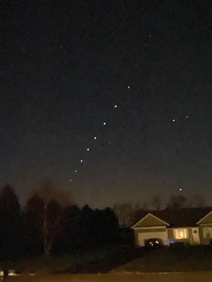 The line of lights seen above Dargaville on Northland's west coast. Photo / Supplied