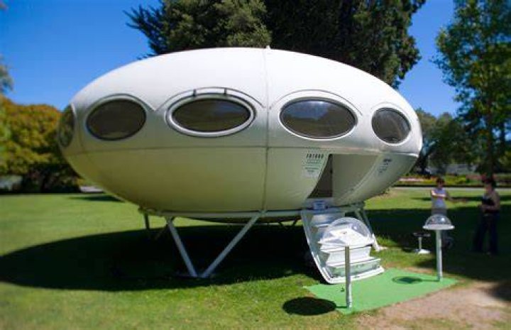 The UFO Futuro house of Ohoka is now an award-winning BnB, let out to guests. Photo / Thomas Bywater
