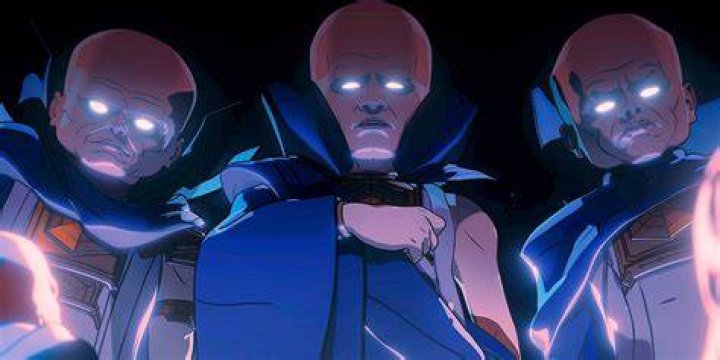 The Watcher points their glowing spear in the air in Slay the Spire.