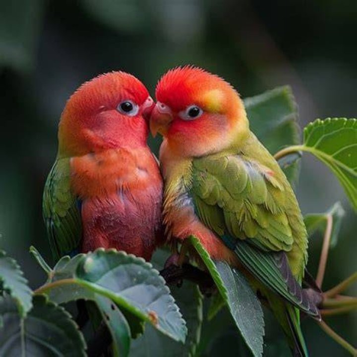 Two black-winged lovebirds in a tree
