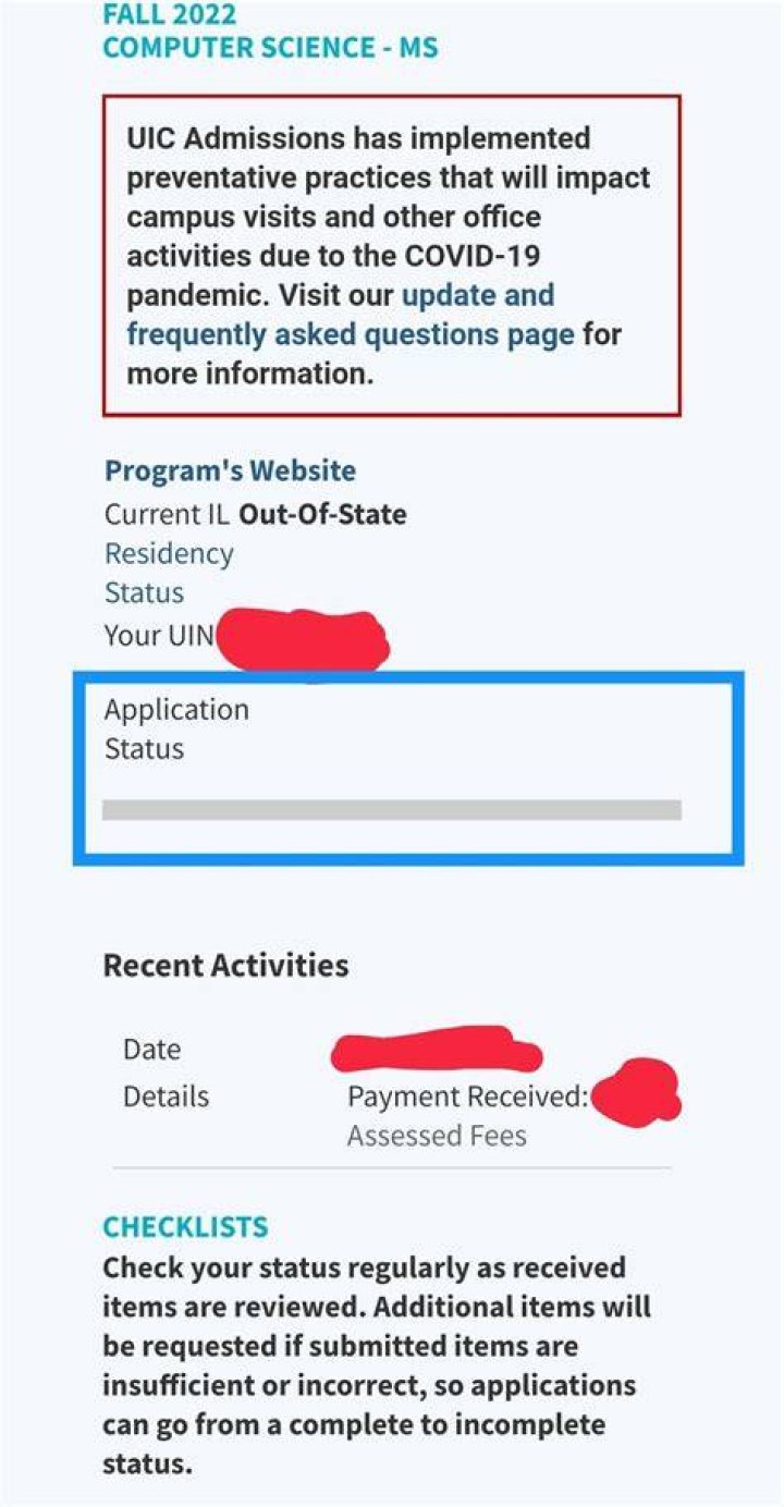 Uic Application Status 