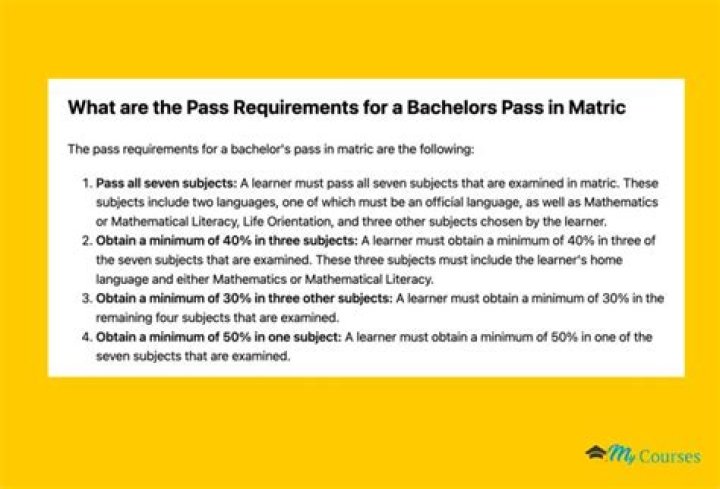 Updated matric bachelor pass requirements