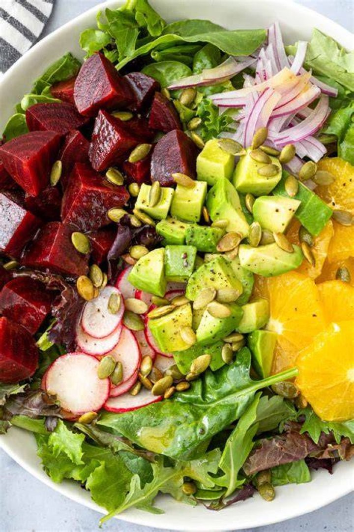 vegan beetroot avocado salad with seeds and sprouts healthy diet meal