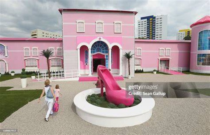 Visitors arrive at the Barbie Dreamhouse Experience in Berlin, Germany