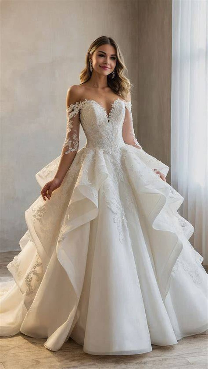 Wedding dress, Gown, Dress, Bridal clothing, Bride, Bridal party dress, Ceremony, Pattern, Party supply, Anniversary, 