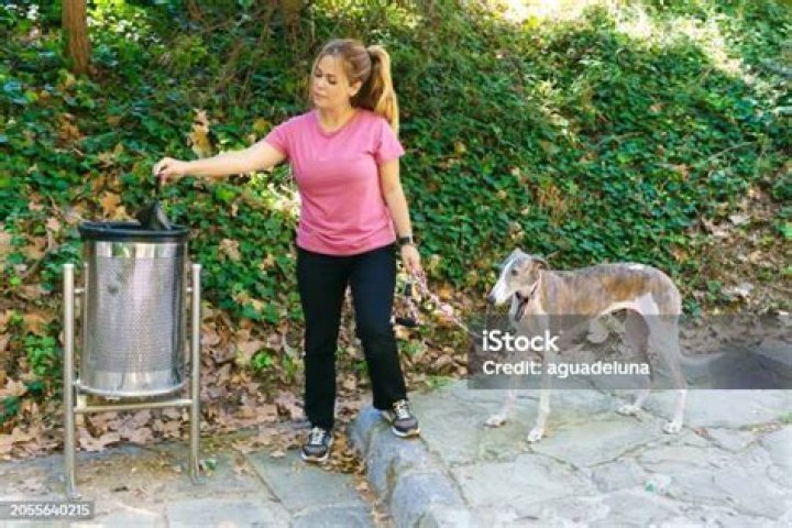 woman throwing dog poop