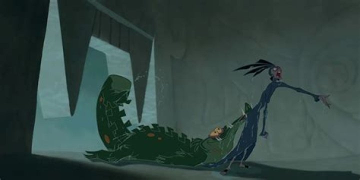 Yzma with an alligator in Disney The Emperor's New Groove