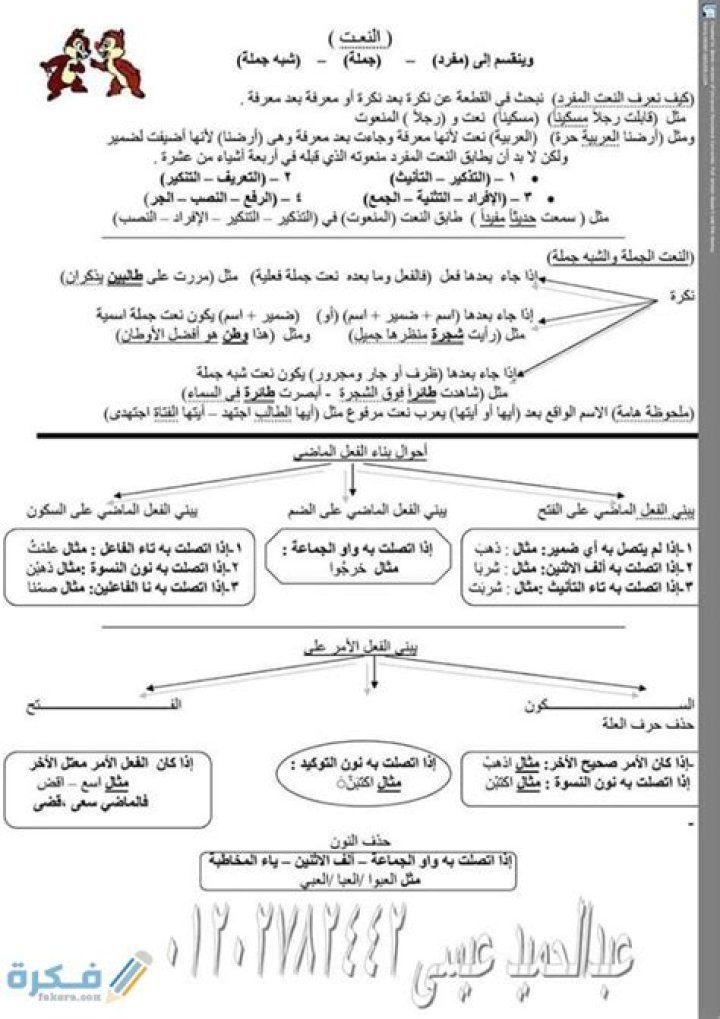 ملخص قواعد النحو لطلاب الشهادة الإعدادية